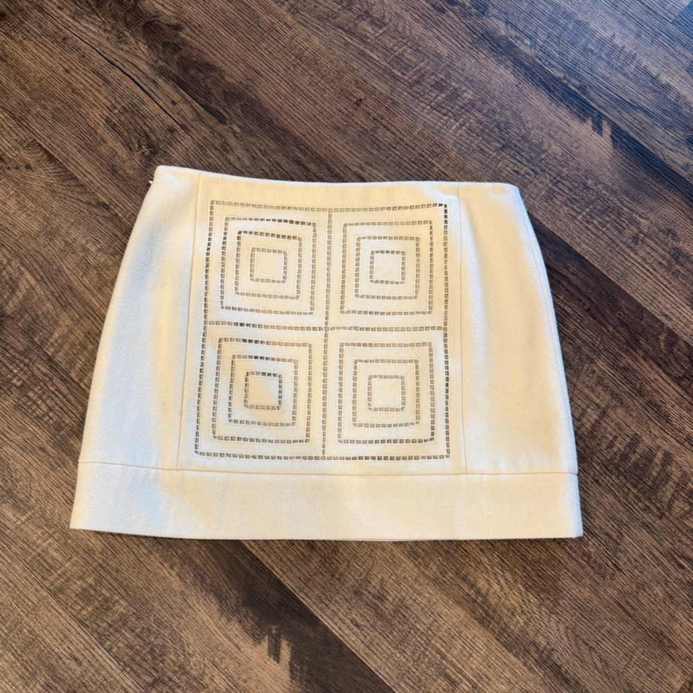 Tibi Skirt Cream Geometric Stitched Brushed Wool